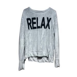 Royce Brand RELAX Graphic Sweatshirt Grey Cozy Textured Fleece Pullover Size M